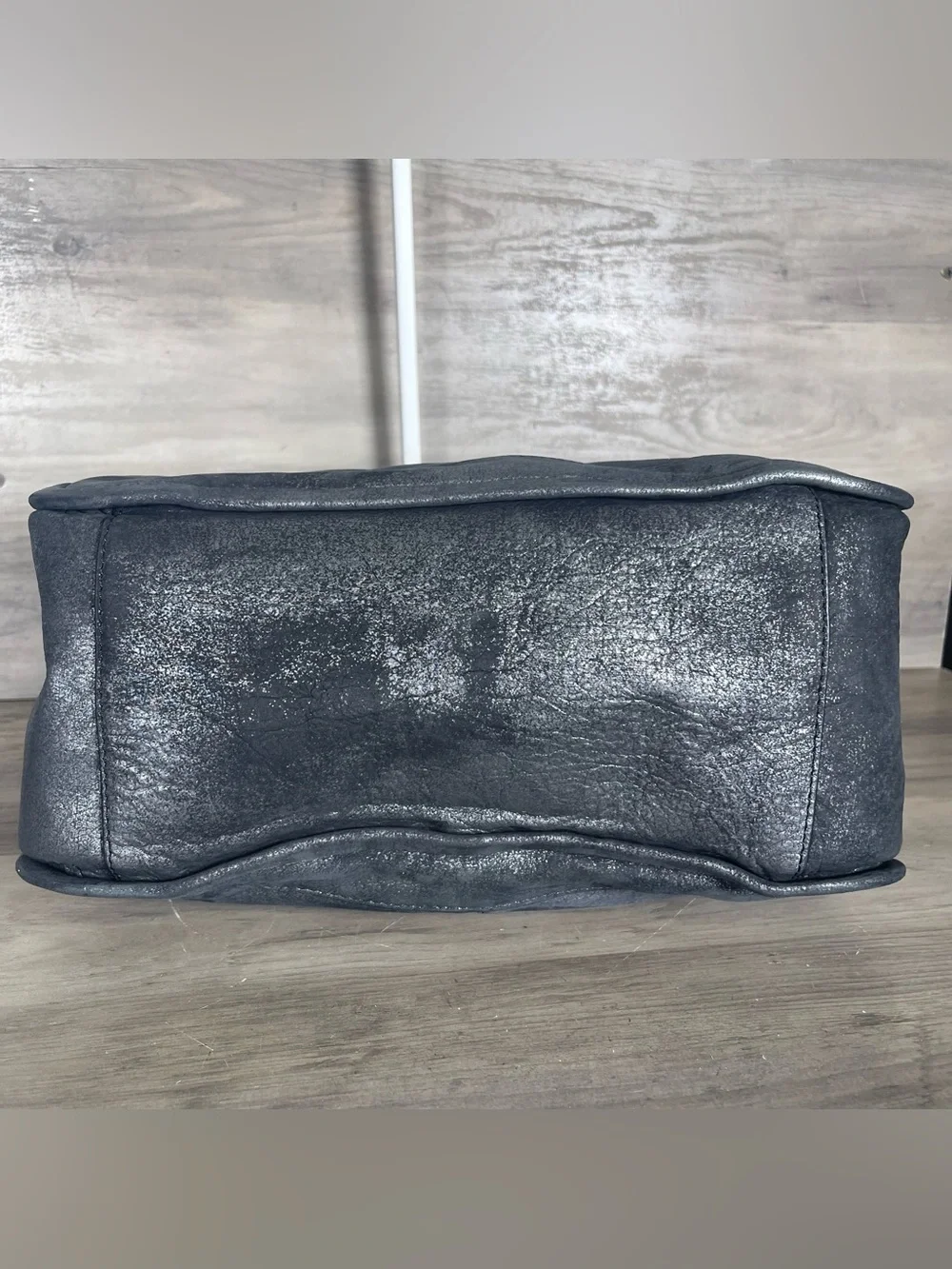 Frye Mel Metallic Leather Charcoal Gray Black Boho Bag Shoulder Purse Chic